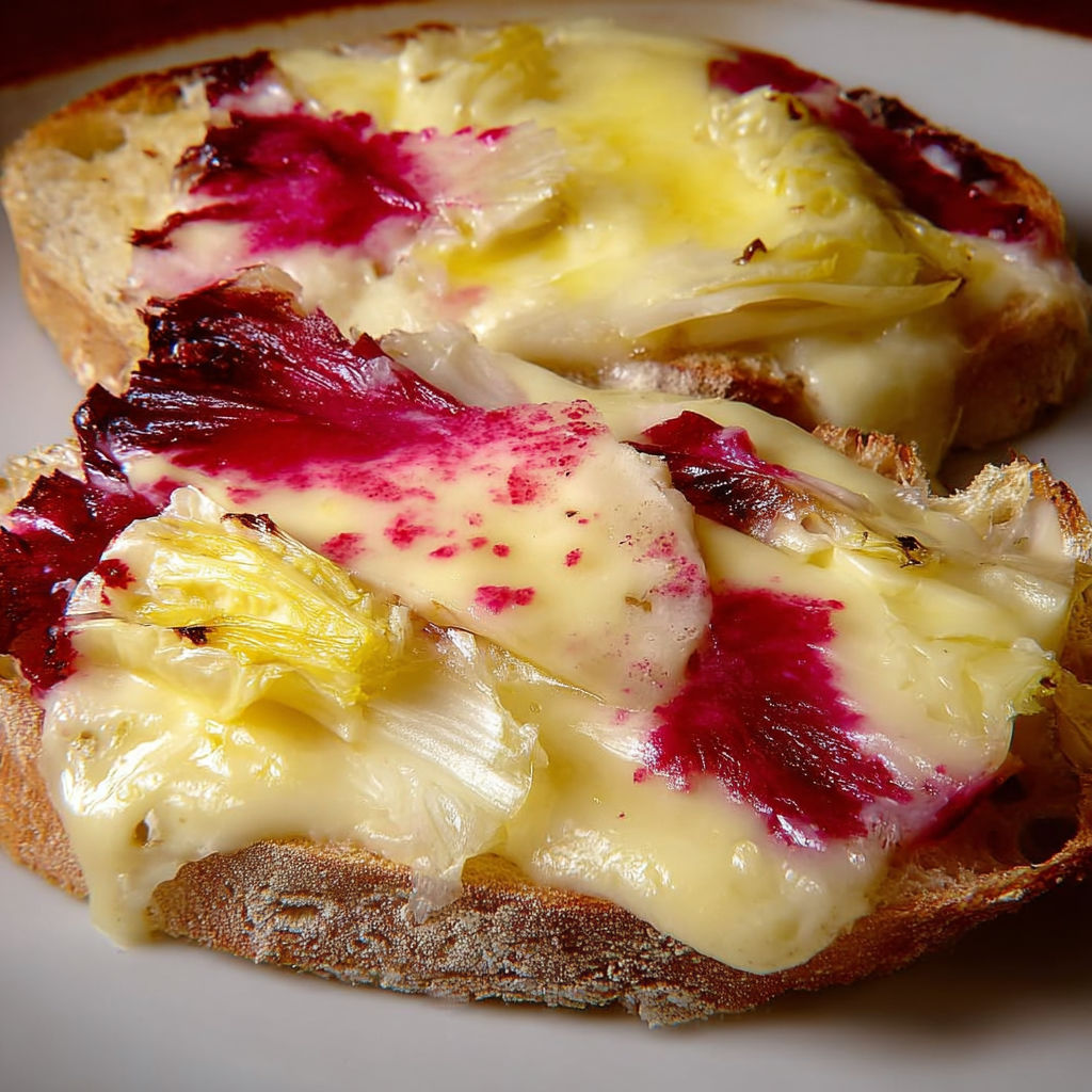 Pain de campagne croustillant et fromage coulant aux endives.