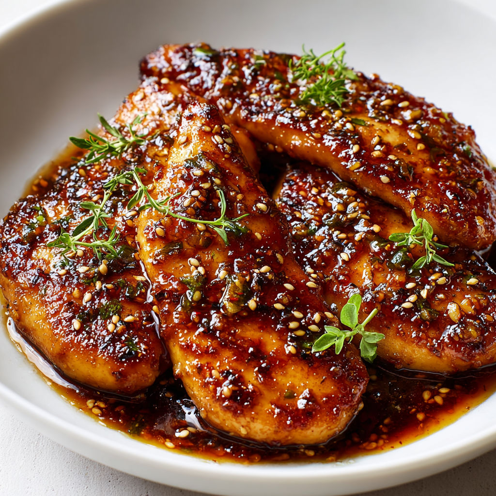 Jolies escalopes de poulet caramélisées miel ail soja bien tendres.