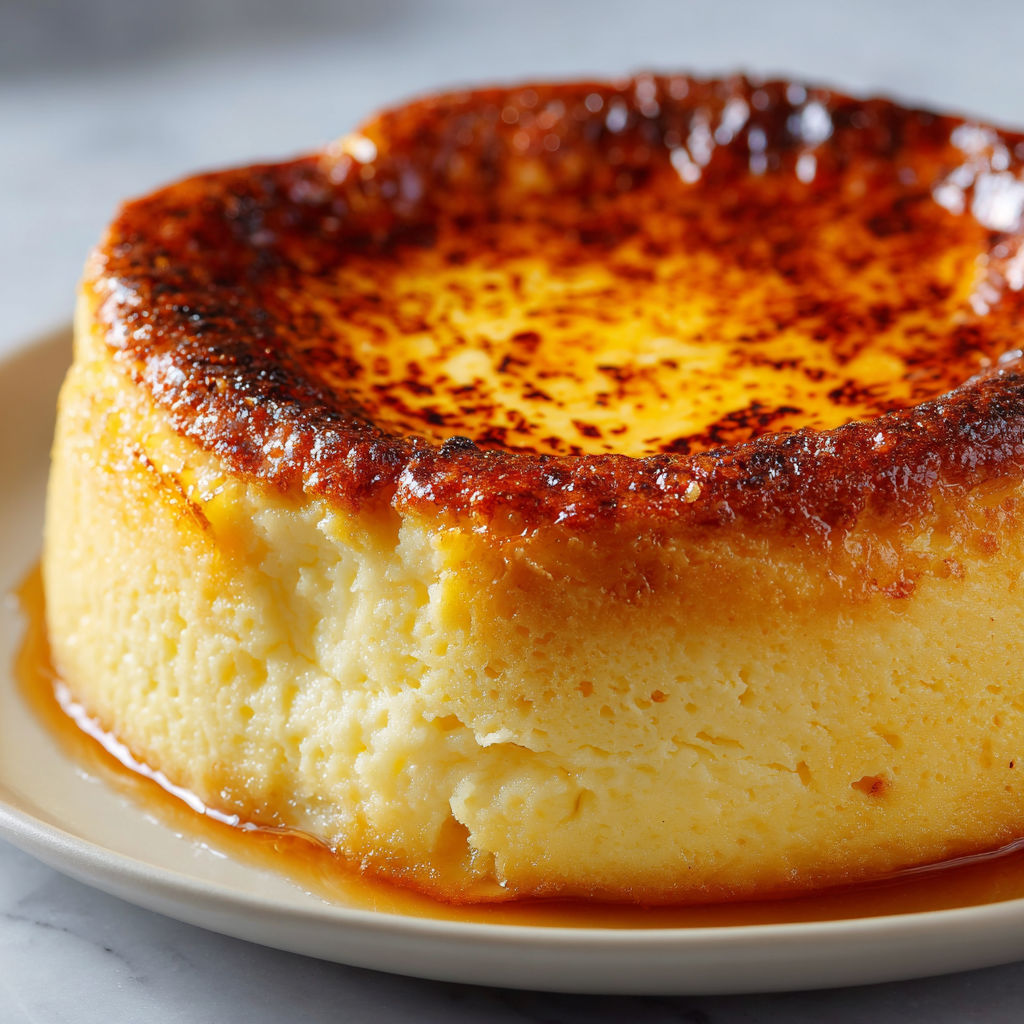 Un flan généreux et doux, ultra gourmand, trône sur un joli plateau.