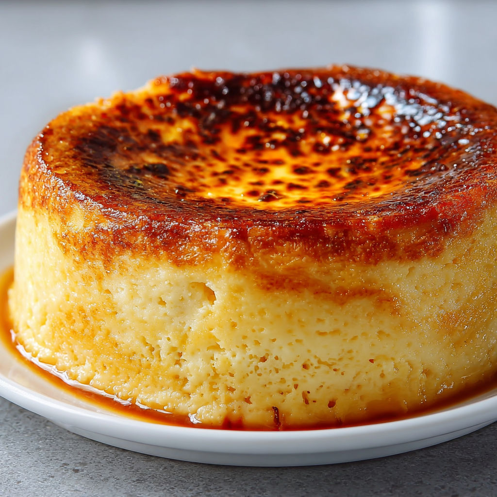 Flan de boulanger maison, très haut, crémeux et parfumé à la vanille.