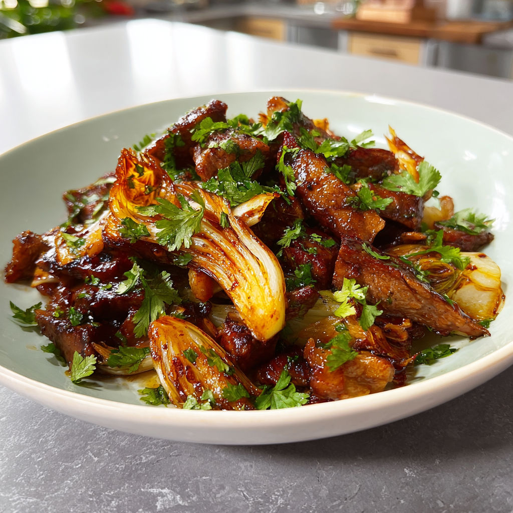 Wok de porc et endives façon sucré salé gourmand.