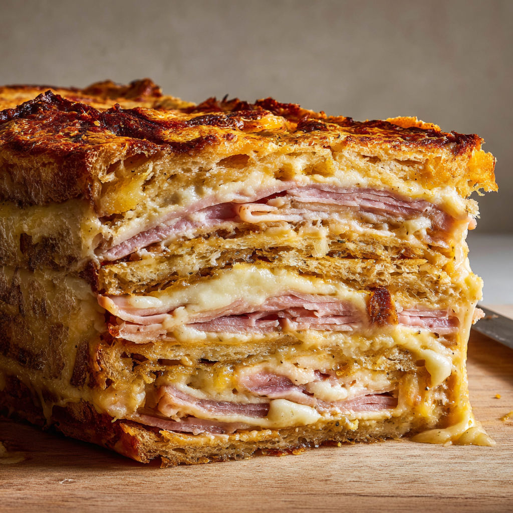 Croque Cake Ultra Fondant au Jambon et Comté.