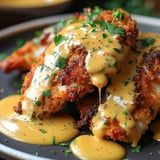 Poulet enrobé de bretzels avec sauce fromage et moutarde