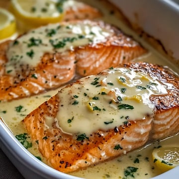 Baked Salmon with Lemon Butter Cream Sauce