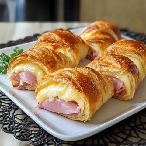 Des roulés croustillants garnis de jambon et fromage, servis sur une assiette élégante.