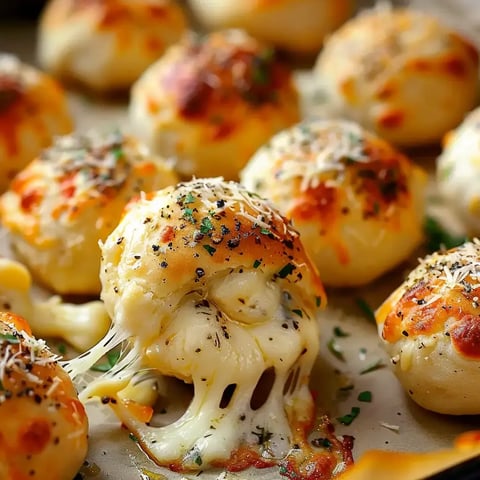 Des boules de fromage dorées et garnies d'herbes tout juste sorties du four.