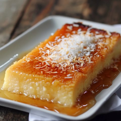 Un délicieux flan au caramel et noix de coco sur une assiette élégante.
