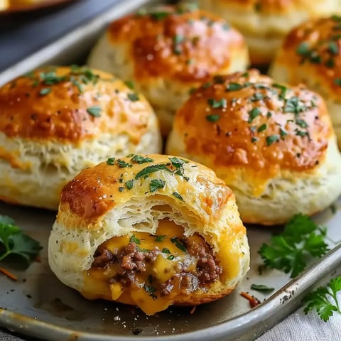 Boulettes dorées farcies de viande et fromage, parsemées de persil, présentées sur un plateau de service.