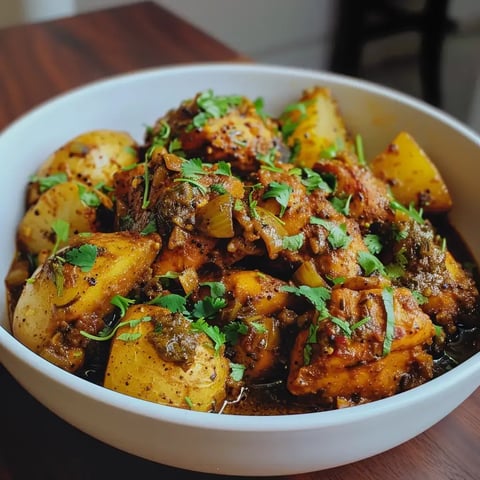 Un délicieux mélange de poulet mariné avec des légumes variés, relevé par des épices créoles.