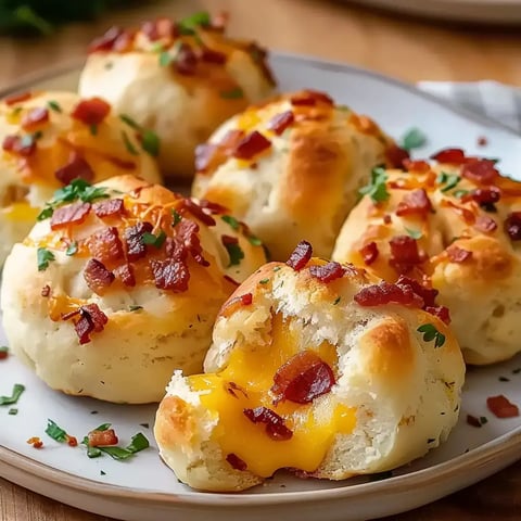 Bouchées croustillantes au fromage fondant et bacon, garnies de persil sur une assiette.