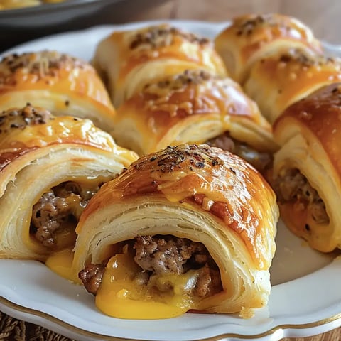 Des feuilletés dorés débordant de viande hachée et fromage coulant.