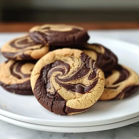 Des biscuits tourbillonnés chocolat-vanille empilés sur une assiette.