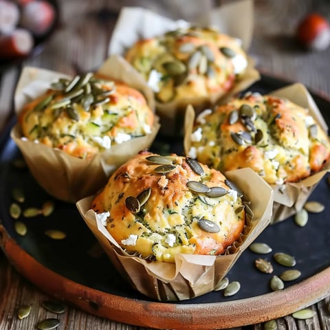 Petits muffins salés chèvre et courgette garnis de graines