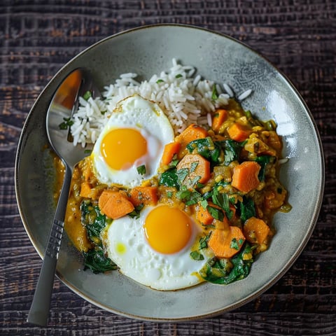 Bol de curry patate douce épinards carottes riz