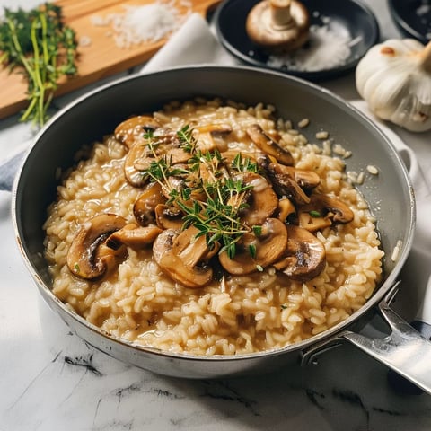 Plat de risotto aux champignons bien crémeux