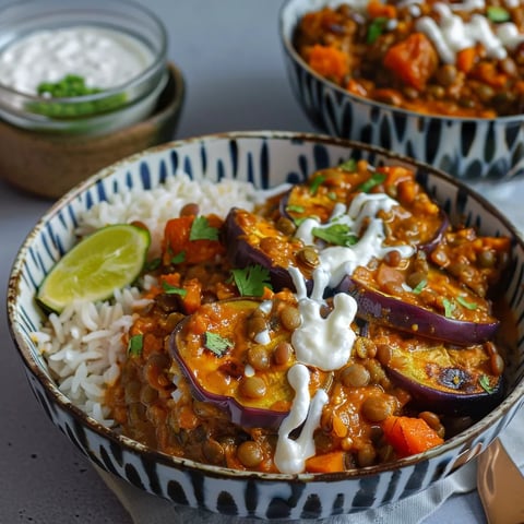 Curry Aubergines & Lentilles corail