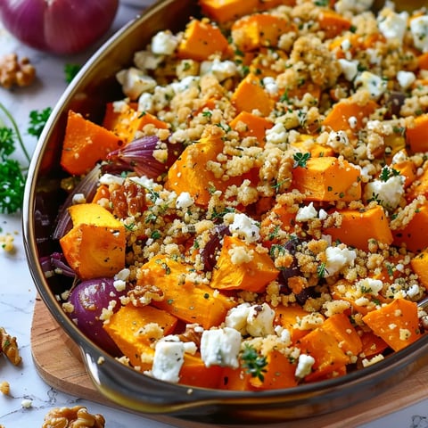 Crumble salé, légumes d’hiver, feta fondue, noix croquantes