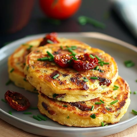 Galettes polenta moelleuses à la tomate séchée, échalote et ciboulette