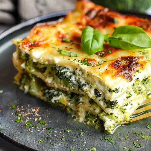 Plat de lasagnes végétariennes aux brocolis