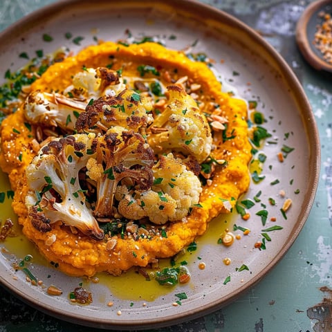 Houmous de carottes et chou-fleur rôti