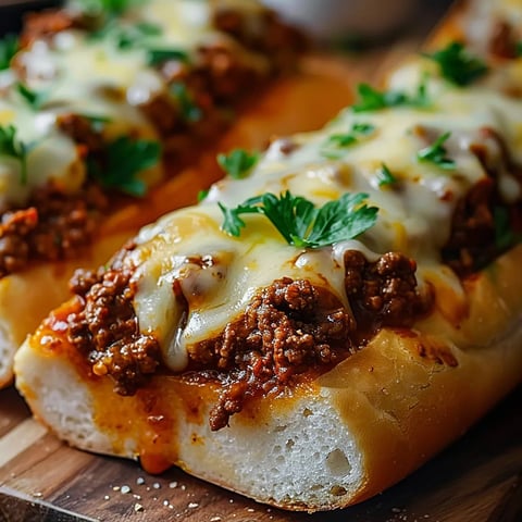 Sloppy Joes garnis sur pain ailé avec fromage fondant