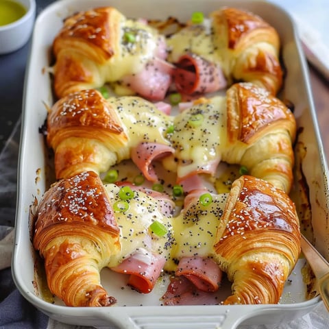 Croissants dorés au jambon et fromage