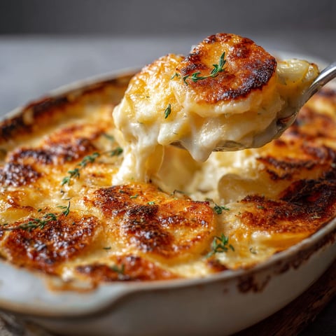 On sert un gratin dauphinois bien copieux et crémeux dans un bol.