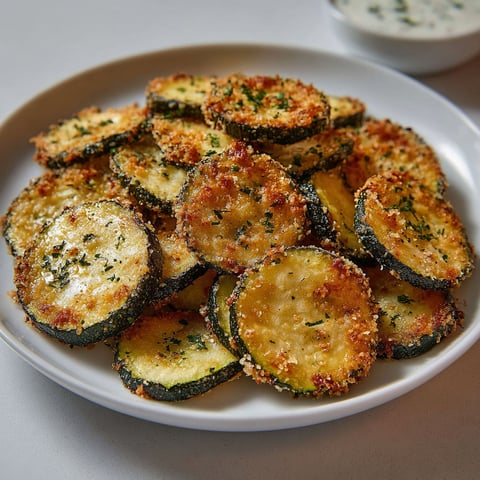 Une grande plaque de chips de courgette bien dorées, avec une sauce blanche et une sauce verte à côté.