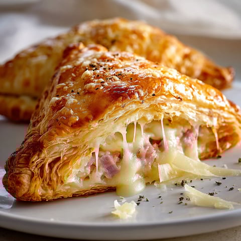 Chaussons croustillants au jambon et gruyère, super fondants dedans.
