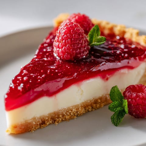 Une jolie tarte au mascarpone et framboises repose sur un joli plateau.