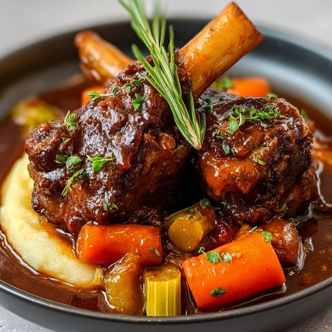 Un plat de jarrets d’agneau mijotés présentés dans un bol noir, ultra savoureux.