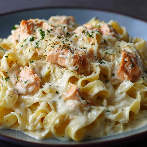 Une belle assiette de pâtes saumon faciles et rapides.