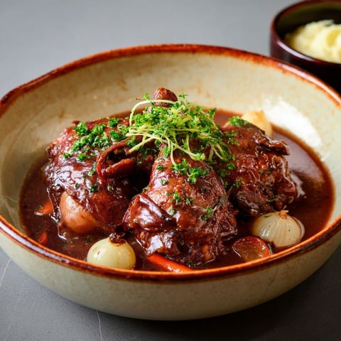Sur la table, coq au vin et légumes s’associent avec des pommes de terre pour un repas généreux.