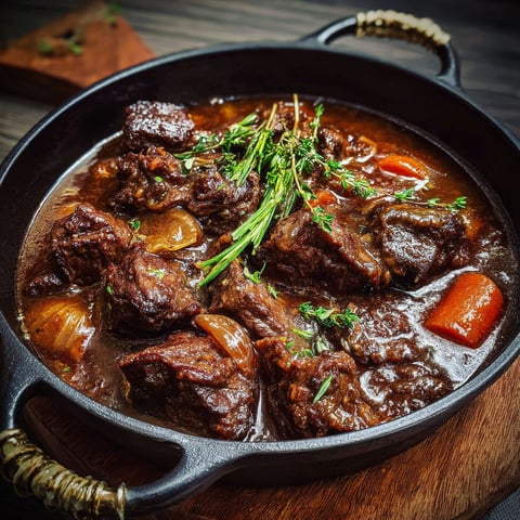 Un plat de boeuf mijoté au sirop d'érable bien servi sur un plateau.