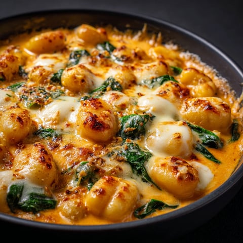 Une assiette bien garnie de gnocchis avec potimarron et mozzarella fondue.