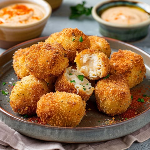 Plein de croquettes de poulet au parmesan alignées avec des petites sauces et des herbes à côté.