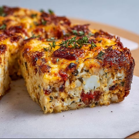 Un brownie salé au chorizo et chou-fleur, servi avec des herbes fraîches et épices pour relever le goût.
