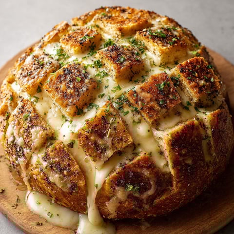 Pain de Noël fondant à la mozzarella et au poivre noir sur plateau en bois.