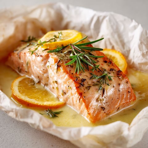 Un délicieux saumon cuit entouré d’agrumes en papillote, super appétissant