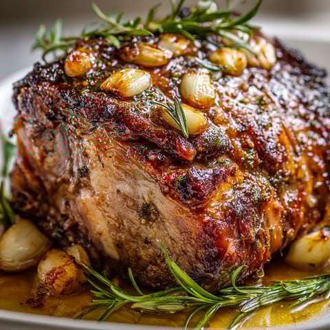 Une belle épaule d’agneau rôtie, parfumée d’herbes, avec quelques ailes de poulet sur le côté.