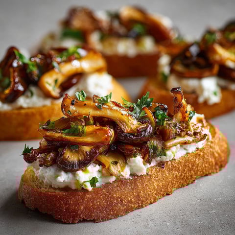 Un crostini garni de champignons marinés, plat plein de saveurs.