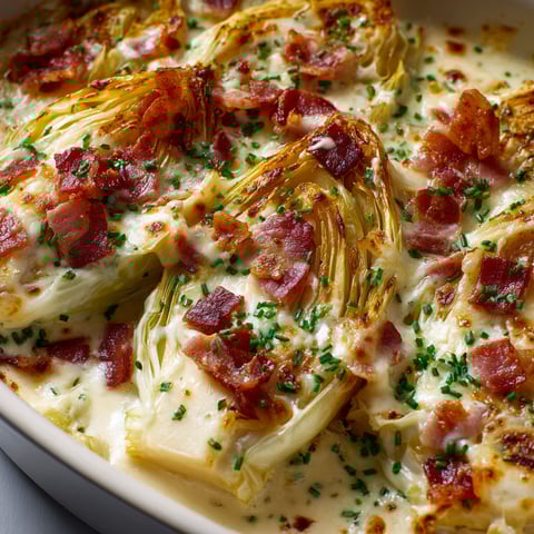 Gratin tout chaud d’endives et bacon servi joliment dans un bol.