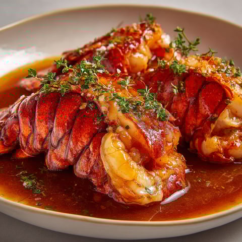 Des queues de langouste cuites tout doucement dans une sauce gourmande vin blanc et cognac.